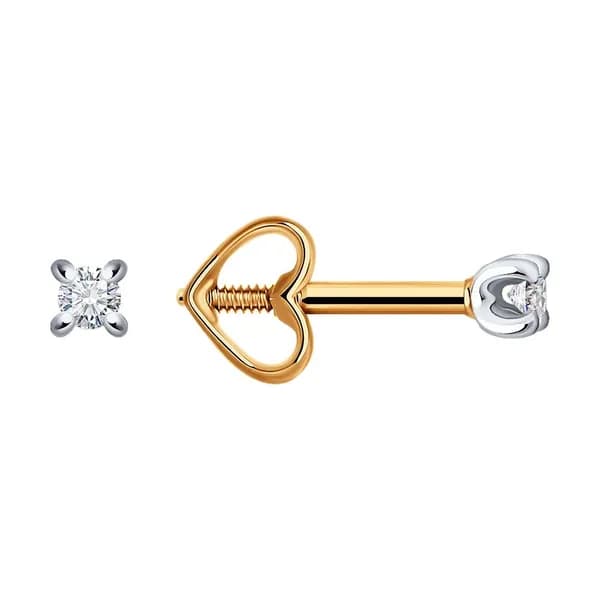 Diamant, Серьги из золота с бриллиантами, 51-222-01803-1, пусеты, украшение из красного золота 585 пробы, гвоздики