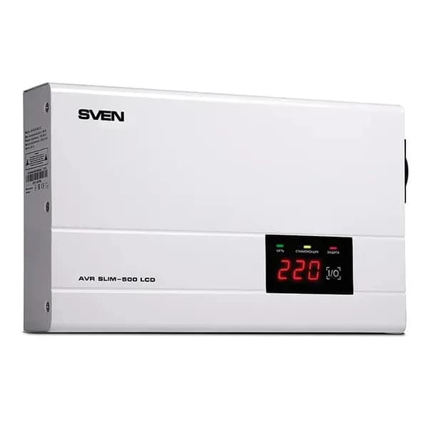 SVEN AVR SLIM-500 LCD Стабилизатор напряжения с настенным креплением (входное напряжение 140-260 В), 400 Вт, белый