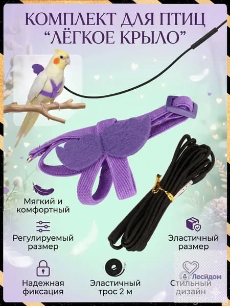 Шлейка для попугая с поводком и крылышками, тяговый трос для прогулок птиц регулируемый, жилетка-поводок для кореллы неразлучника.