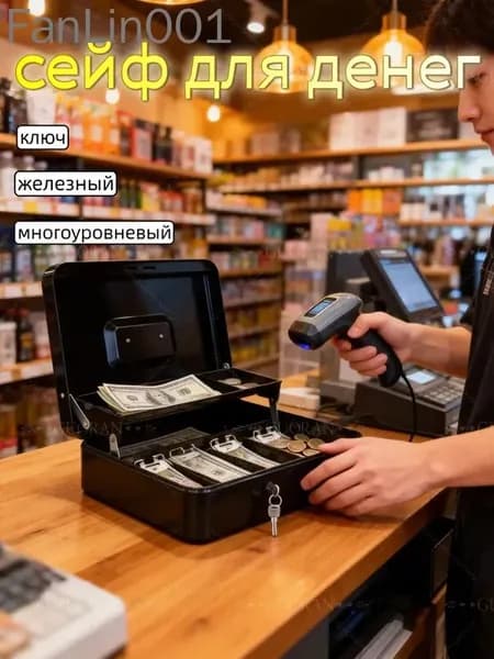 Ящик для денег, коробка для ценностей, мини сейф для хранения документов, шкатулка с замком 90х240х300 мм