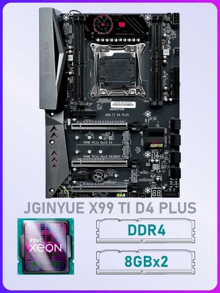 JGINYUE X99 TI D4 PLUS + процессор E5-2670 v3 12 ядер 24 потока + оперативная память DDR4 16Gb готовый комплект, LGA 2011-3, DDR4, Материнская плата
