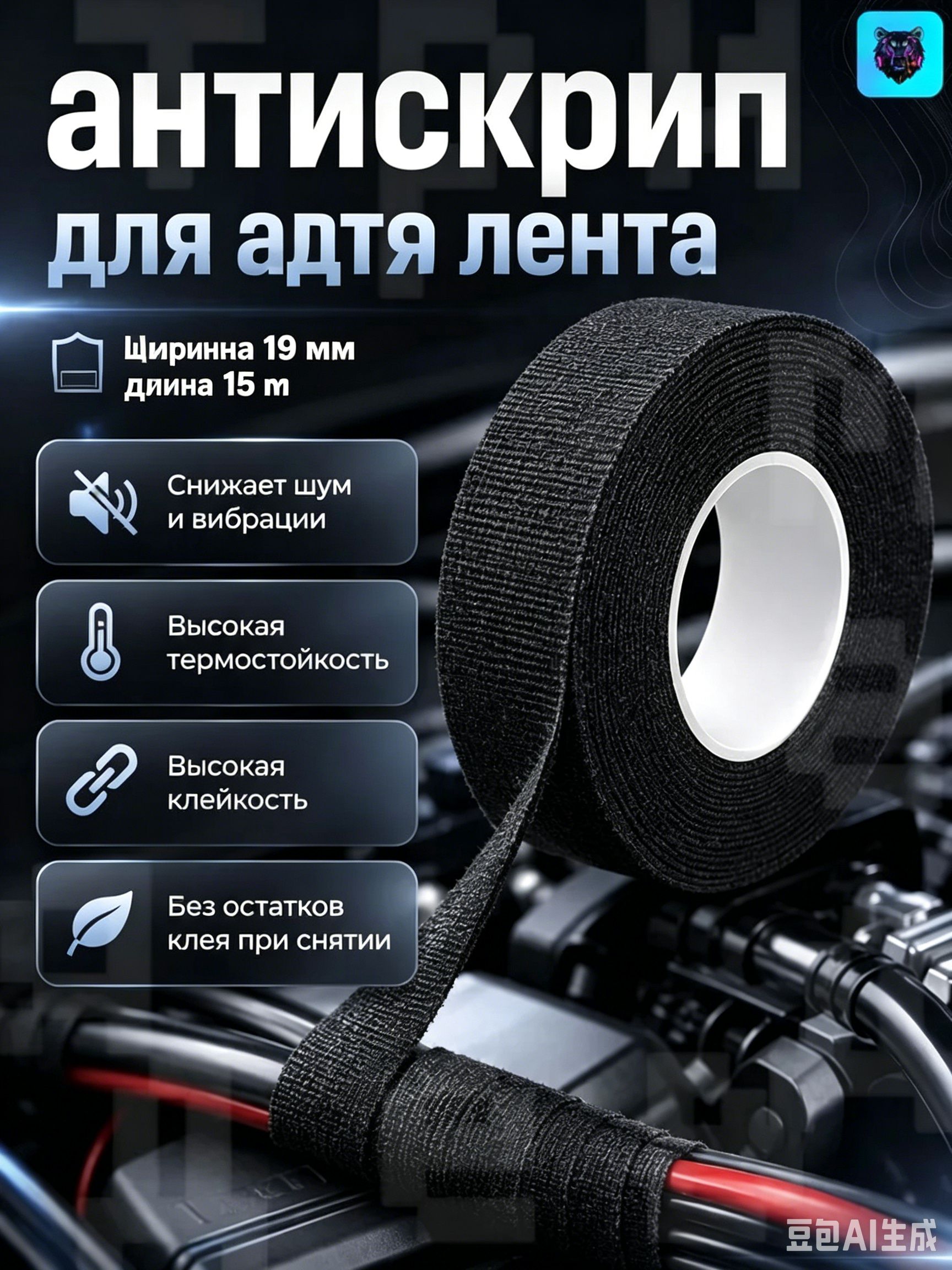 Антискрип автомобильный, 15.04 м, толщина: 2 мм, 1 шт.