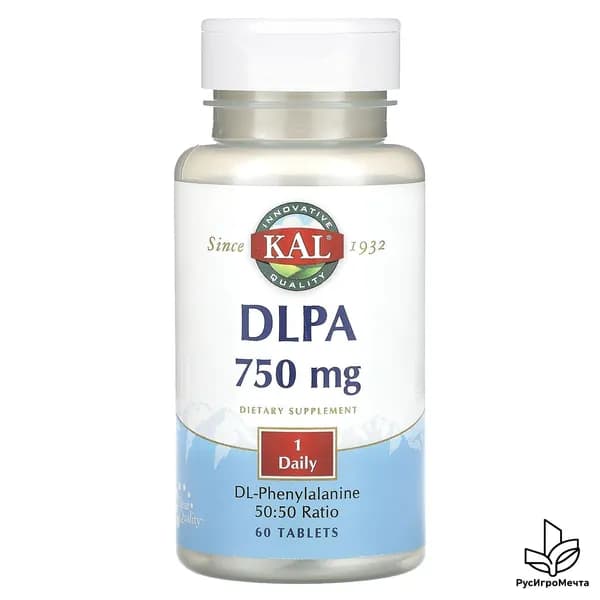 , DLPA (DL-фенилаланин), 750 мг, 60 таблеток