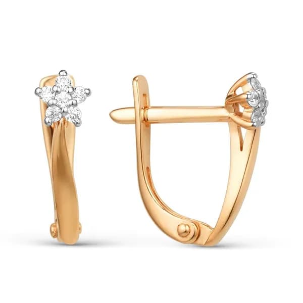 Серьги из красного золота 375 пробы с фианитами / 14*4 мм