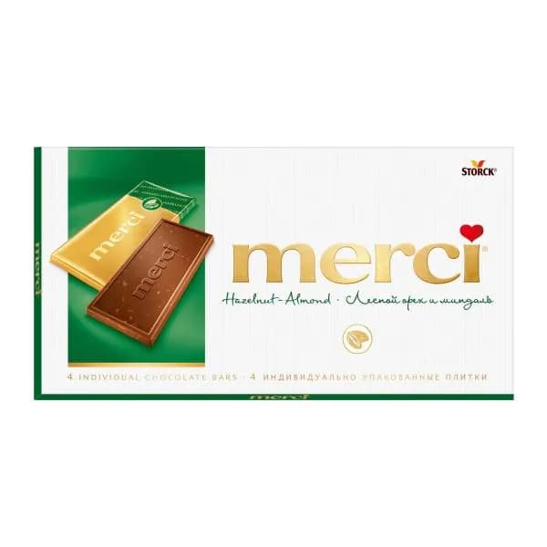 Шоколад Молочный с лесным орехом и миндалем Merci 100г