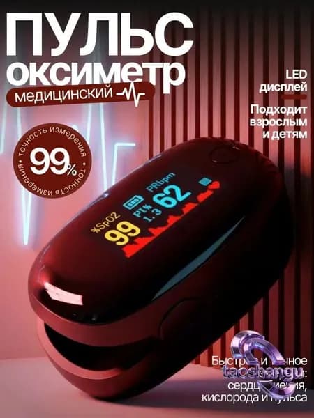 Пульсоксиметр медицинский на палец; Оксиметр; Измеритель кислорода и пульса на палец
