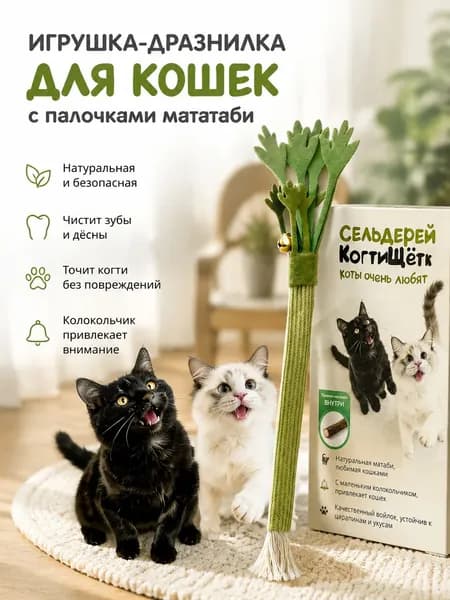 Игрушка-дразнилка для кошек с палочками мататаби для точки когтей и чистки зубов