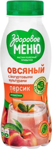 Продукт овсяный питьевой ЗДОРОВОЕ МЕНЮ Персик, без змж, 250мл5шт