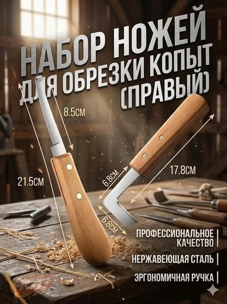 Копытный нож L-образный и прямой (правая рука), профессиональный набор. Инструменты с деревянной ручкой для обрезки копыт лошадей, коров и овец, ветеринарный уход на ферме.