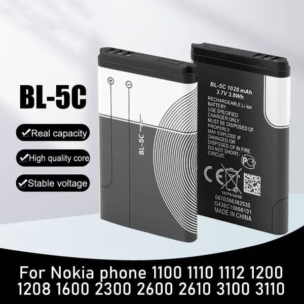 3.7V 1020mAh Аккумулятор BL-5C BL5C BL 5C Аккумуляторные батареи для Nokia 2112 2118 2255 2270 2280 2300 2600 2610 3125 3230