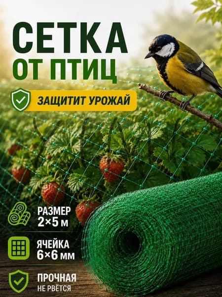 Сетка садовая защитная от птиц,Пластик,5х2м