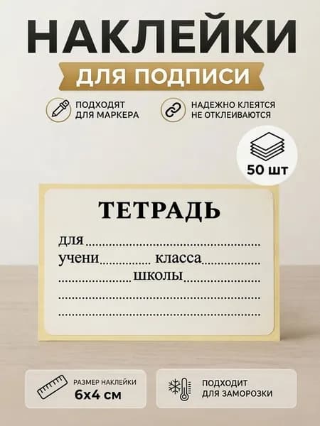 Наклейки на тетрадь для подписи 6x4см - 50шт