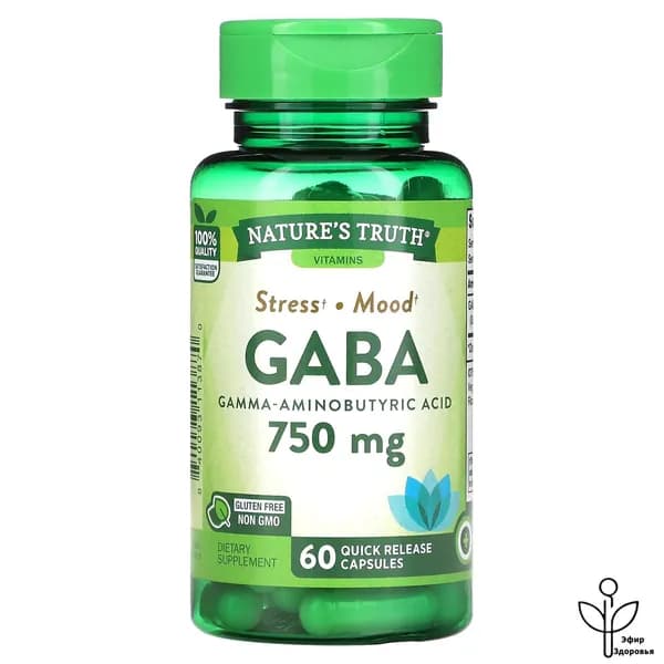 , Gaba, гамма-аминомасляная кислота, 750 мг, 60 капсул с быстрым высвобождением