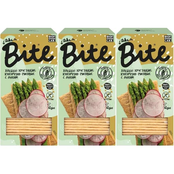 Хлебцы кукурузно-рисовые Take a Bite хрустящие с луком 150 г, набор: 3 штуки