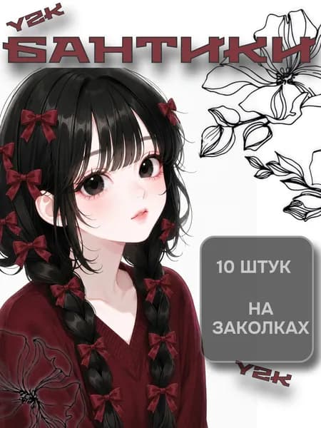 Бантики на зажимах, вишневые, маленькие, 10 штук