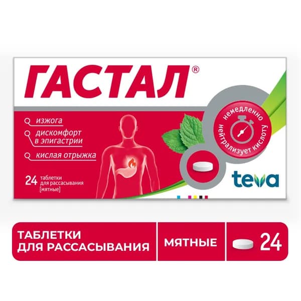 Гастал таблетки для рассасывания мятные 24 шт
