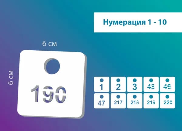 Номерки гардеробные от 1 до 10 / Форма "квадрат" / ушко 15 мм молочный акрил 3 мм