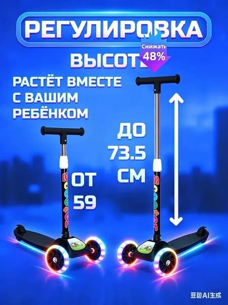 Самокат трехколесный, черный