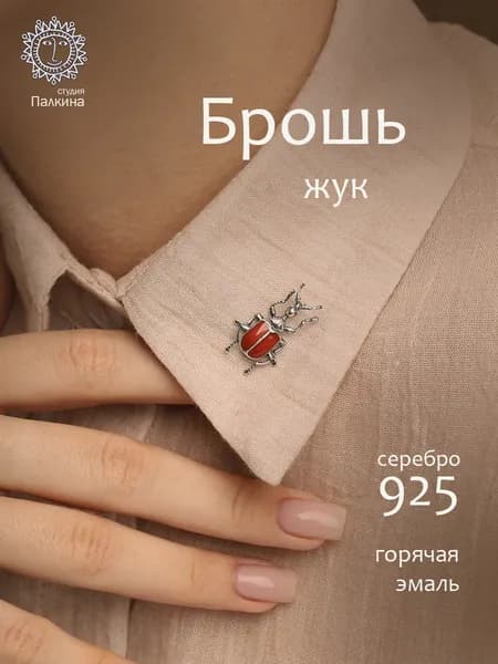 Брошь Жук долгоносик серебро 925 горячая эмаль