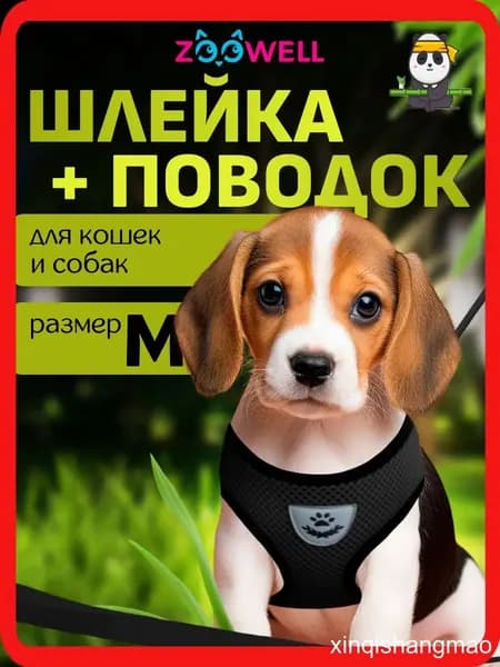 Шлейка и поводок для кошек, маленьких пород собак и хорьков ZOOWELL, набор для прогулок, черный размер M