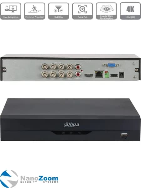 Dahua DH-XVR5108HS-5M-I3/T - 8 канальный видеорегистратор для видеонаблюдения HDCVI, XVR-регистратор гибридный 5M-N/4M-N/1080p/720p 1HDD DVR, SMD Plus H.265+/H.265, поддержка HDCVI, AHD, TVI, CVBS, IP