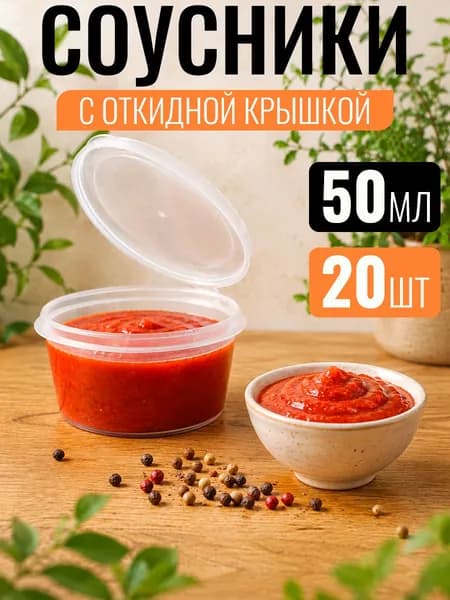 Одноразовый контейнер для соуса и специй с герметичной крышкой 50 мл, 20 шт