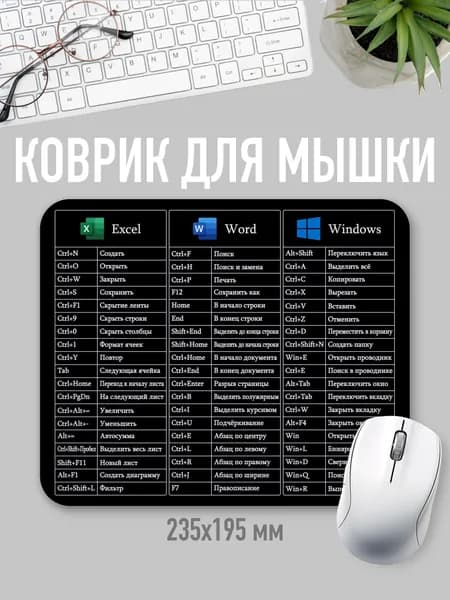 Коврик для мыши горячие клавиши Windows Excel Word