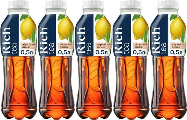 Холодный чай Rich черный с лимоном 0,5 л, комплект: 5 бутылок по 0.5 л