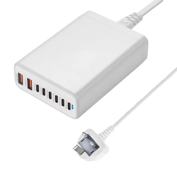 Высокая эффективность 580W Зарядная станция 8PORT USB C Зарядное устройство с широкой совместимостью напряжения для проходов множества заглушек, Белый - UK