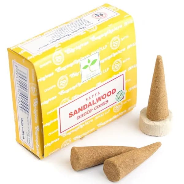 Благовония Sandalwood (Сандал) Ароматические индийские КОНУСЫ для дома, йоги и медитации, 12шт.