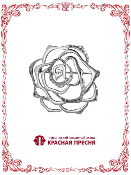 Серебряная брошь цветок роза оксидирование Б130144-5