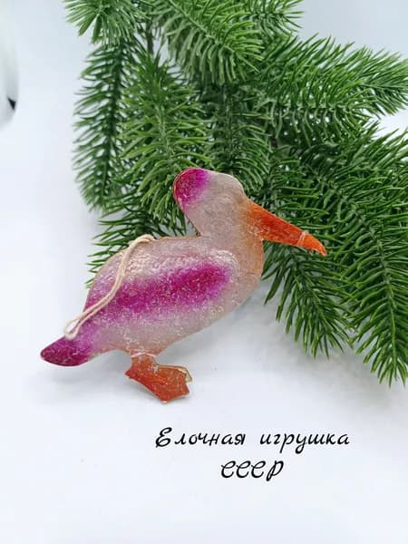 Елочная игрушка подвесная Пеликан винтажная, картонаж, СССР