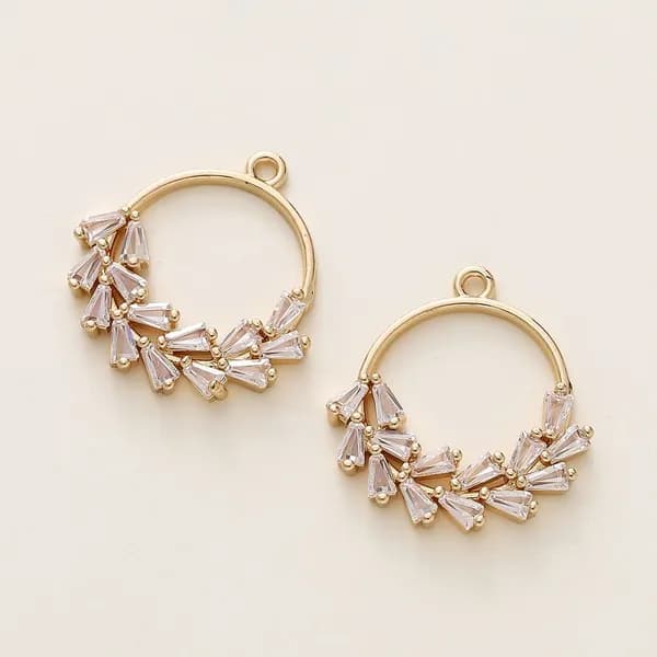Кулон Подвеска латунь с позолотой 18K, 2 шт. для рукоделия / браслета / сережек, с цирконом, Форма венок, покрытие, 19x20 мм