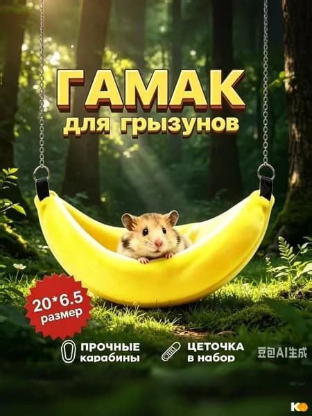 Гамак для грызунов банан 20*6,5 см, мягкая подвесная лежанка для сирийских и джунгарских хомяков, с цепочкой и карабинами