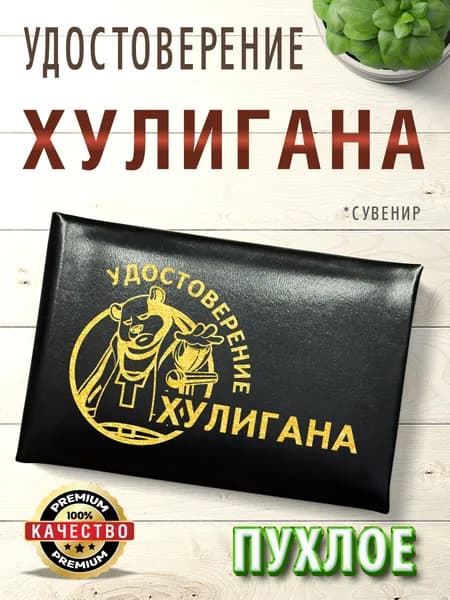 Удостоверение-прикол "Хулигана" в подарок сыну, другу, парню, черная пухлая корочка