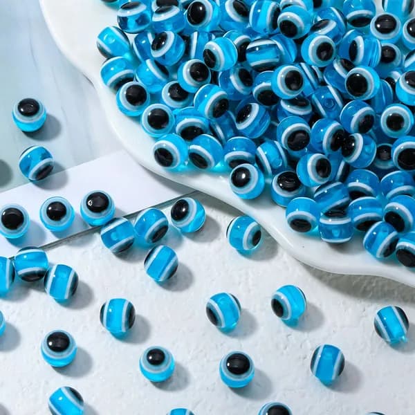 Рыболовные бусины 3D Рыбий глаз цветные голубой-6mm 100 шт