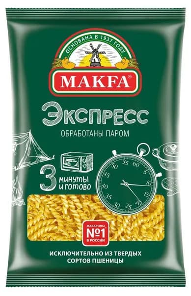 Макароны спирали Makfa Экспресс обработанные паром высший сорт, 400г