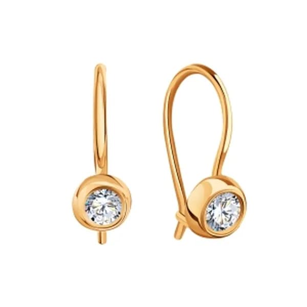 Золотые серьги DIAMANT-ONLINE с фианитом 585 пробы