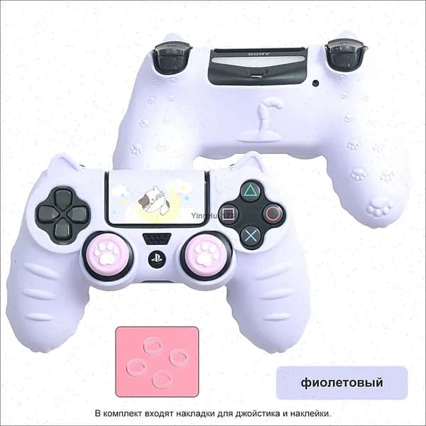 Чехол для контроллера PS4 / Мягкий силиконовый чехол Mark Life с милыми котоушками / анти скольжение и потоотделение
