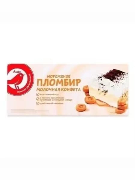 Мороженое пломбир Ашан Красная птица молочная конфета 12% 450 г