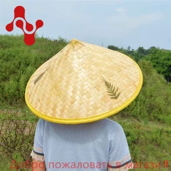 Зеленая кожаная шляпа для рыбалки на открытом воздухе с защитой от дождя и солнца для взрослых, сплетенная из бамбука, 43*34 см.(Бамбук, сплетенный с рисунком-диаметр 53 см)