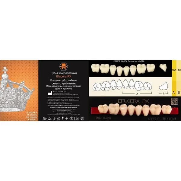 Зубы композитные трехслойные, вариант исполнения: PX, EFUCERA Posterior (боковые нижние), фасон 34 цвет B4,8 шт. на планке.