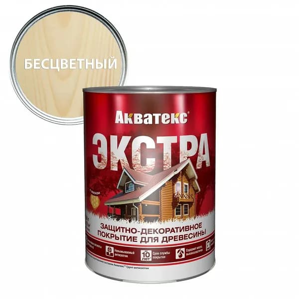 Защитно-декоративное покрытие для древесины Экстра Акватекс 0,8 л бесцветный полуглянцевая