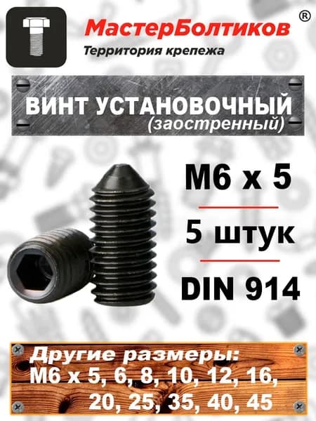 Винт установочный 6х5 DIN 914 заостренный (5 шт)