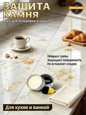 Воск (Паста) для полировки и защиты камня: мрамор, гранит, кварц Кухонные столешницы Придает блеск