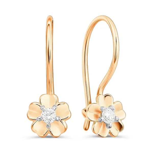 Серьги детские с фианитами из красного золота 585 пробы 585GOLD