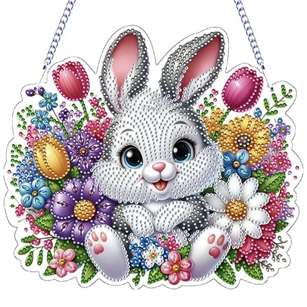 Диамантная картина-подвеска Пасхальное яйцо и кролик , двусторонняя, 24 см