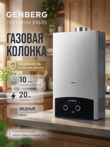 Газовая колонка для воды в квартиру на батарейках серебряная