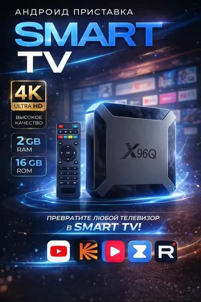 Смарт ТВ приставка Смарт ТВ приставка для телевизора Wi-Fi X96 Q Android 10, медиаплеер для цифрового ТВ с пультом