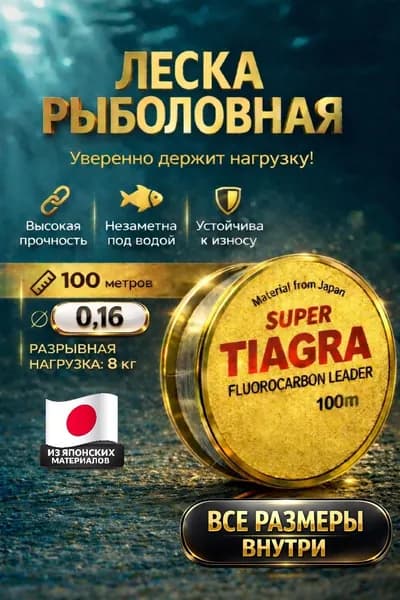 Леска для рыбалки 0.16 мм, размотка 100 м леска рыболовная